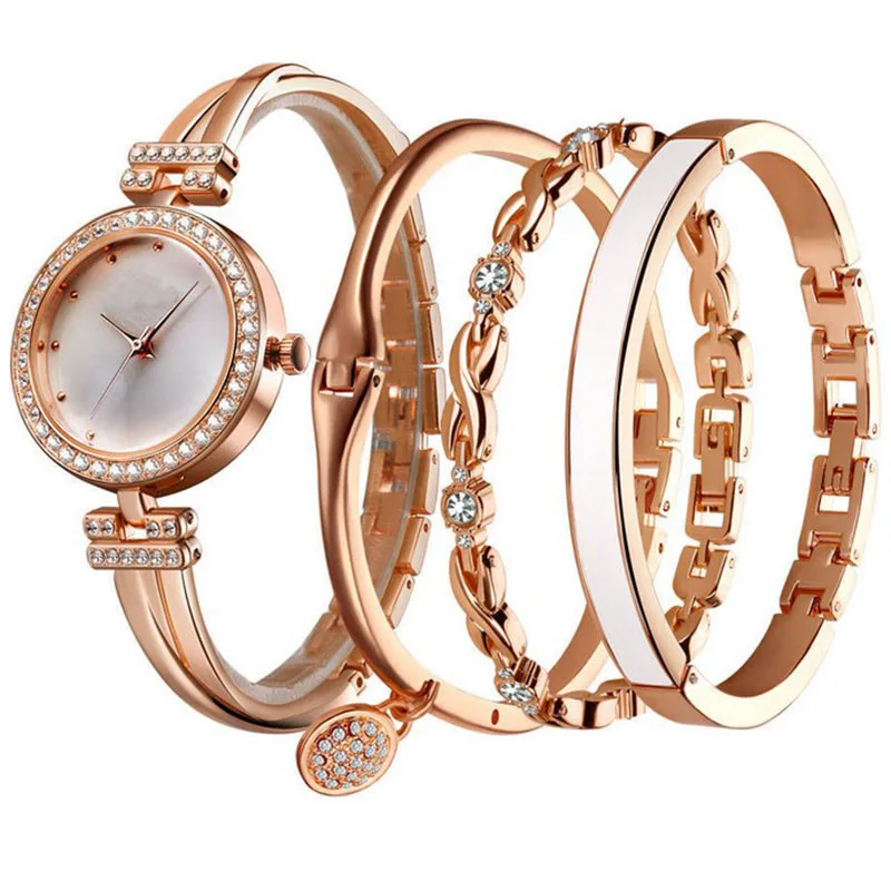 4 Piece Set Watch Bracelet for Women with Gemstones