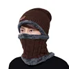 Hot Sell Knitting Hat Scarf Set Solid Color Warm Cap Scarves Winter Outdoor Fleece Lined Mens Hats Scarf 2 Pieces