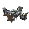5PC All Weather Outdoor Rattan Garden Wicker Square Latest Dining Fire Pit Table and Banquet Chair Patio Furniture Set