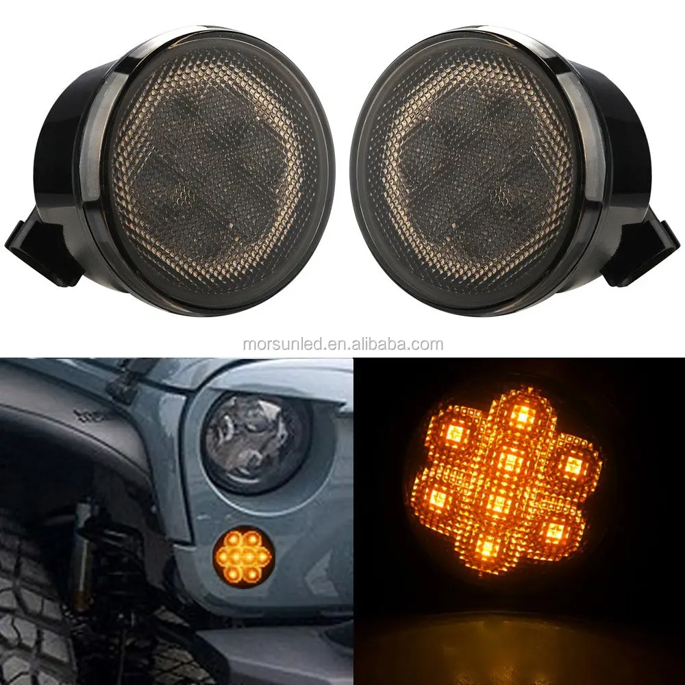 3w Round Led Front Grille Light Turn Signal Light Smoked Lens Amber Led