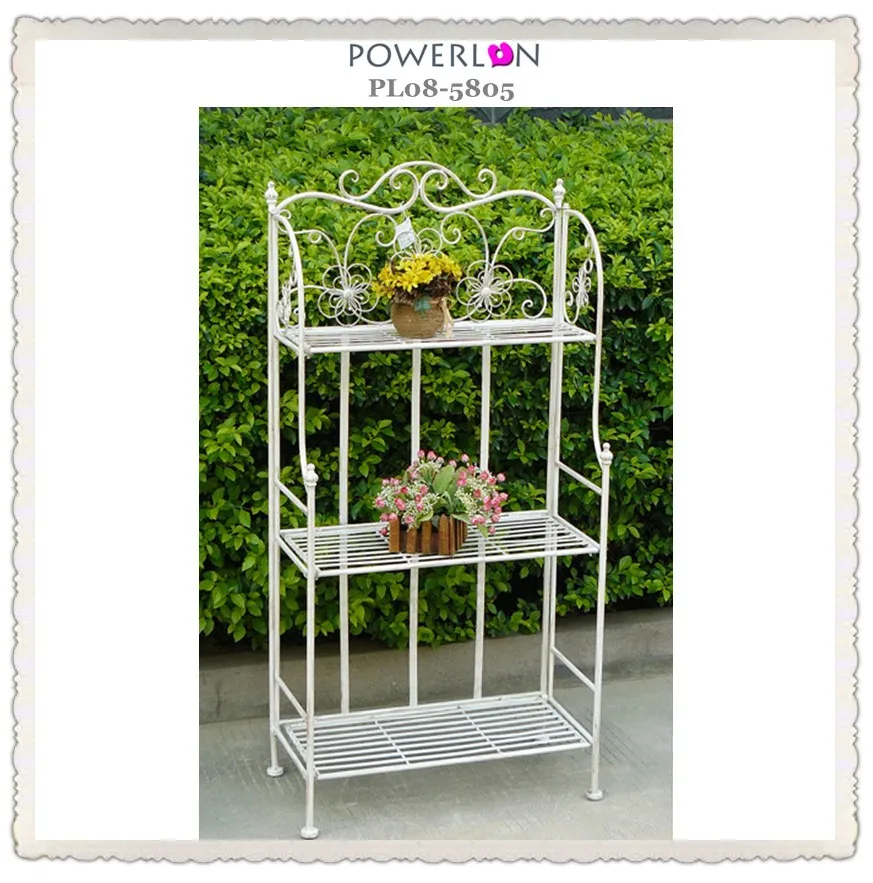 3 Tiered Decorative White Metal Garden Patio Standing Plant Flower Pot
