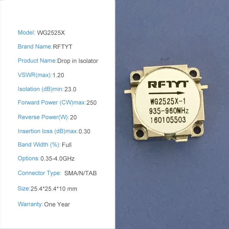 RFTYT WG2525X VHF 0.35-4.0 GHz RF Drop in Isolator