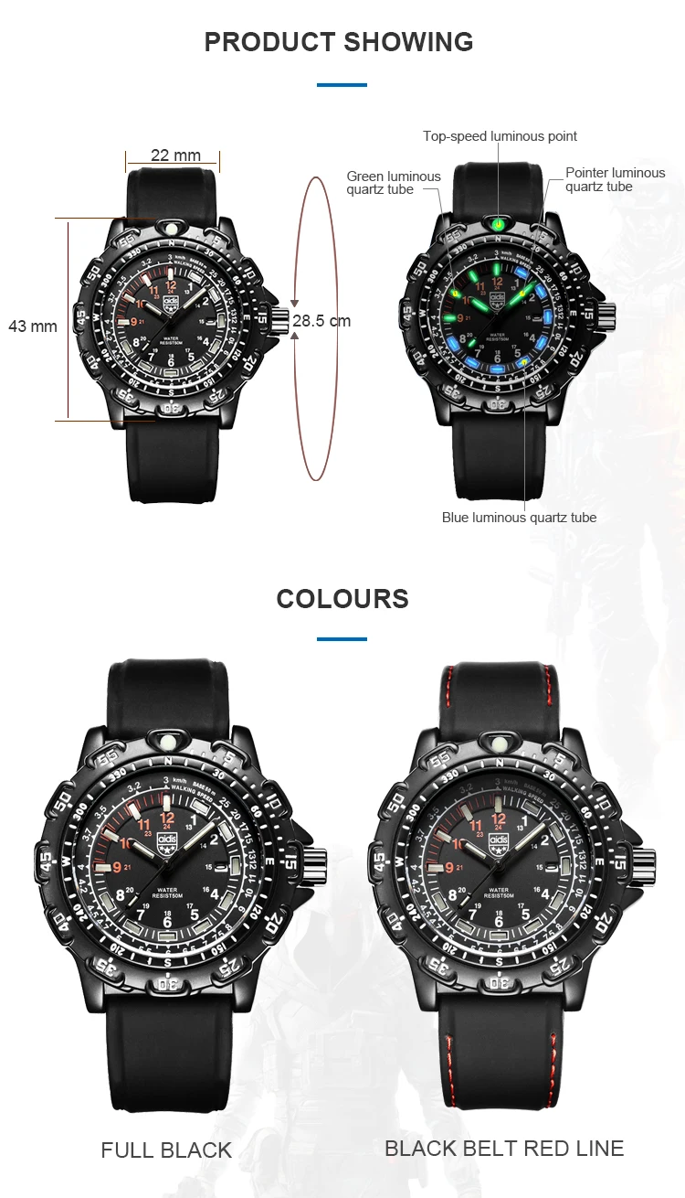 Divers Men Military Sports Watch Silicone LED Watch Light Curren Watch Automatic