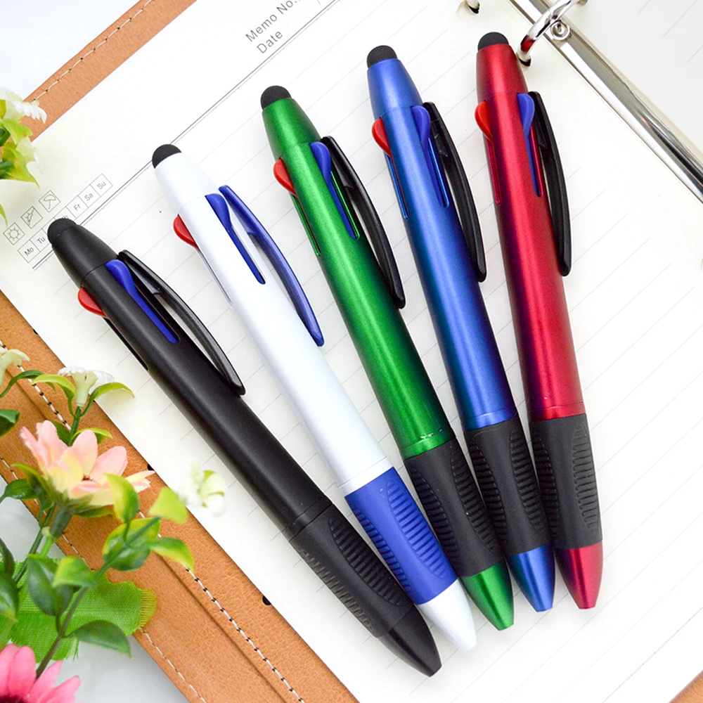 Multi Color Ink Plastic Triangle Ball Pen With Stylus - Buy Multi Color ...