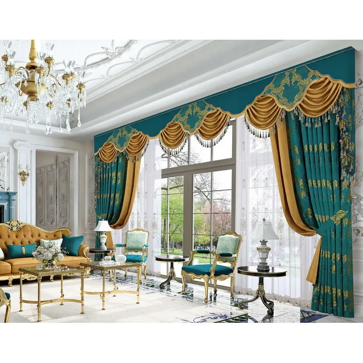 Golden Floral Blossom Print Design Modern Luxury Home Swag Valance