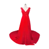 real photo Sexy deep V neck backless applique beaded Red long train evening dress gown