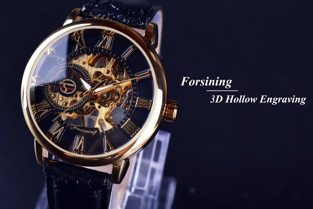 Механические Автоматические Мужские часы с турбийоном Forsining gold Skeleton