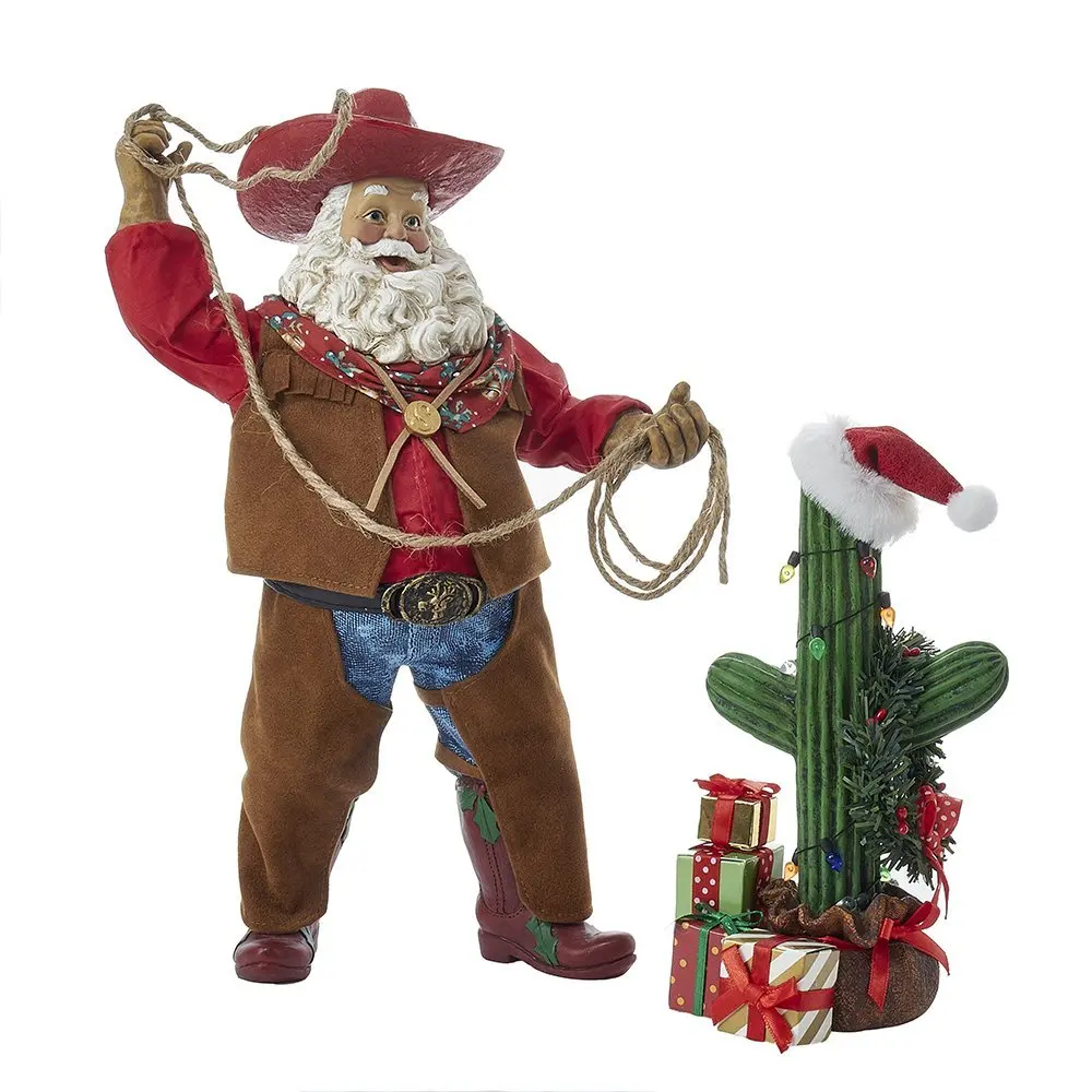 Get Quotations · Kurt Adler 12" Fabriche Cowboy Santa with Cactus and Gifts 2