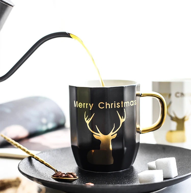 Чинабретт - 2018 Рождественский INS Gift Ceramic Black Coffee Cup Mug с золотистыми оленями для Coffee Cup Amazon Coffee Cup 17