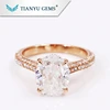 Tianyu gem customized 14k/18k Rose gold 3ct colorless oval crushed ice cut moissanite ring with hidden halo