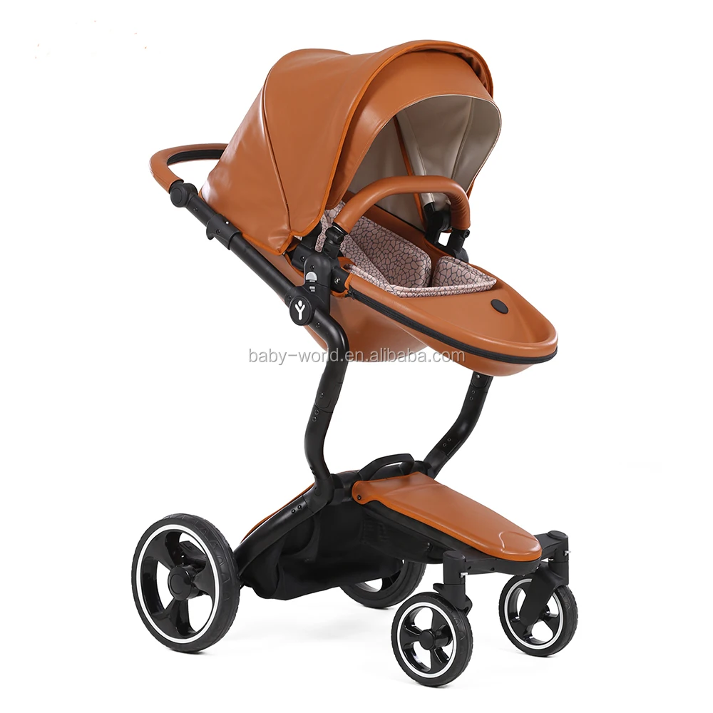 brown leather stroller