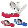 Outdoor Folding Flatware Utensil Set Stainless Steel Multi-function Hiking Camping Pocket travel Fork Spoon Knife Set