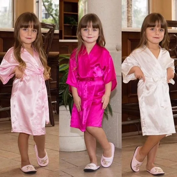 FRSASU Toddler Baby Kids Girls Solid Silk Satin Kimono Robes