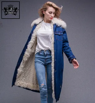 casaco jeans com pele de carneiro