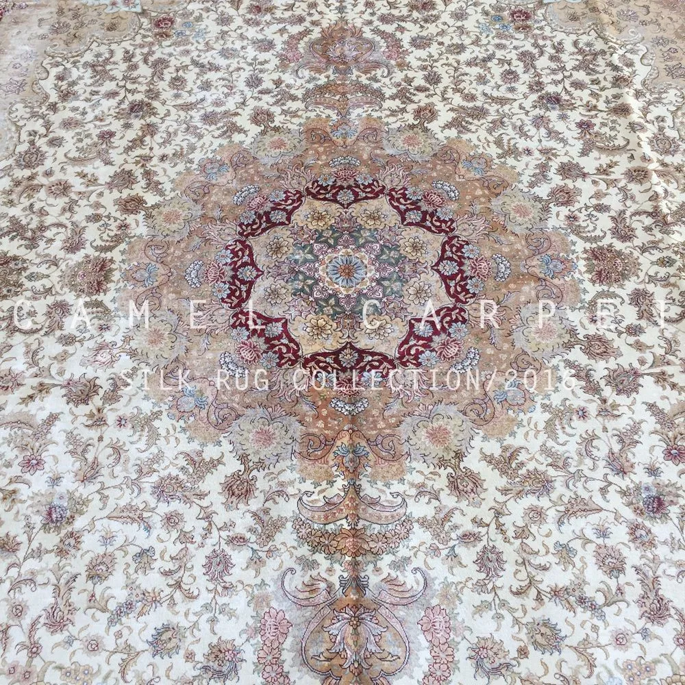 Large White Area Rug Persian 9x12ft Natural Silk On Silk Iran Hand-made