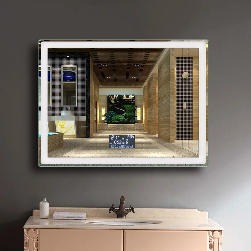 Vanity Touch Sensor Switch Backlit Frameless Digital Light Up Bathroom Mirror For Hotel