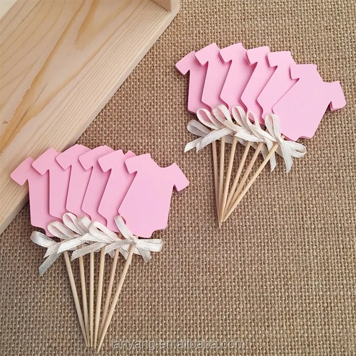 Gender Reveal Baby Shower Cupcake Toppers Pink Blue Onesie Cupcake