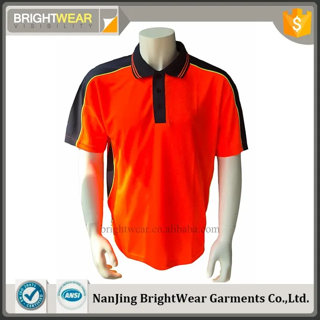 Mens polyester birdeye mesh short sleeve hi vis safety Australia two-tone polo shirt