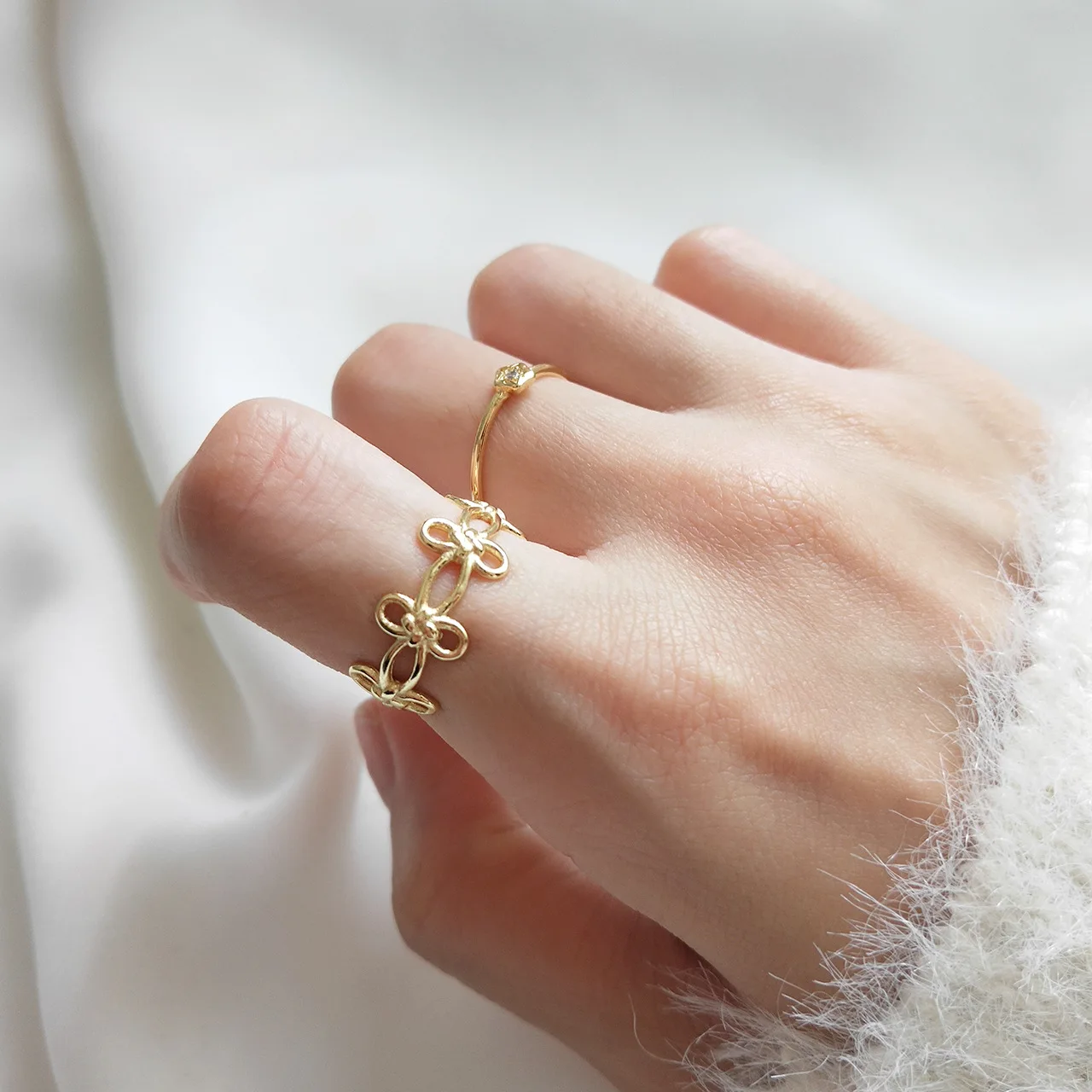 Korea New Design 925 Sterling Silver Simple Fashion Gold Hollow Flower 