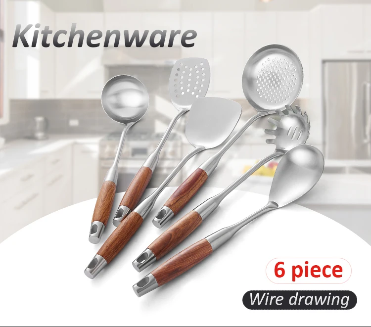 6pcs Stainless Steel Kitchen Utensils Cooking Tools Nonslip Heat