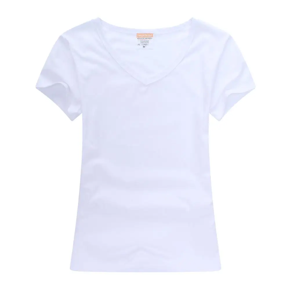 2018 Comfortable V-neck Combed Cotton t shirt White/Black Plain t shirt Printing Custom Sublimation t shirt For Women