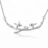 925 Sterling Silver Cute Bird on Branches Necklace Jewelry Pendant For Women Wholesale