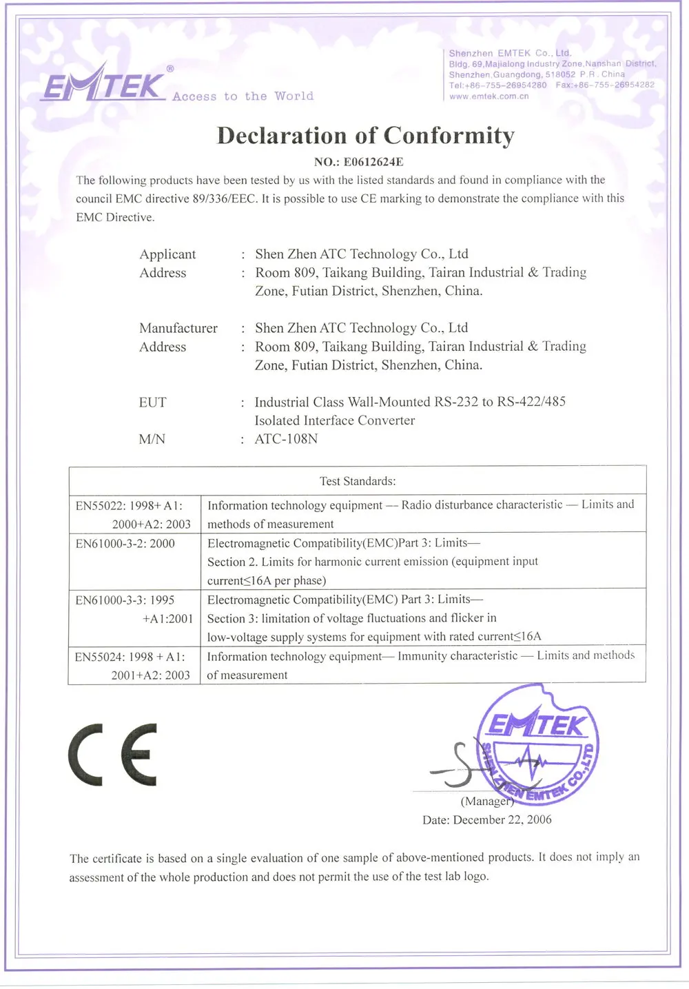 Rs232 To Rs422 Isolated Converter Atc-108n