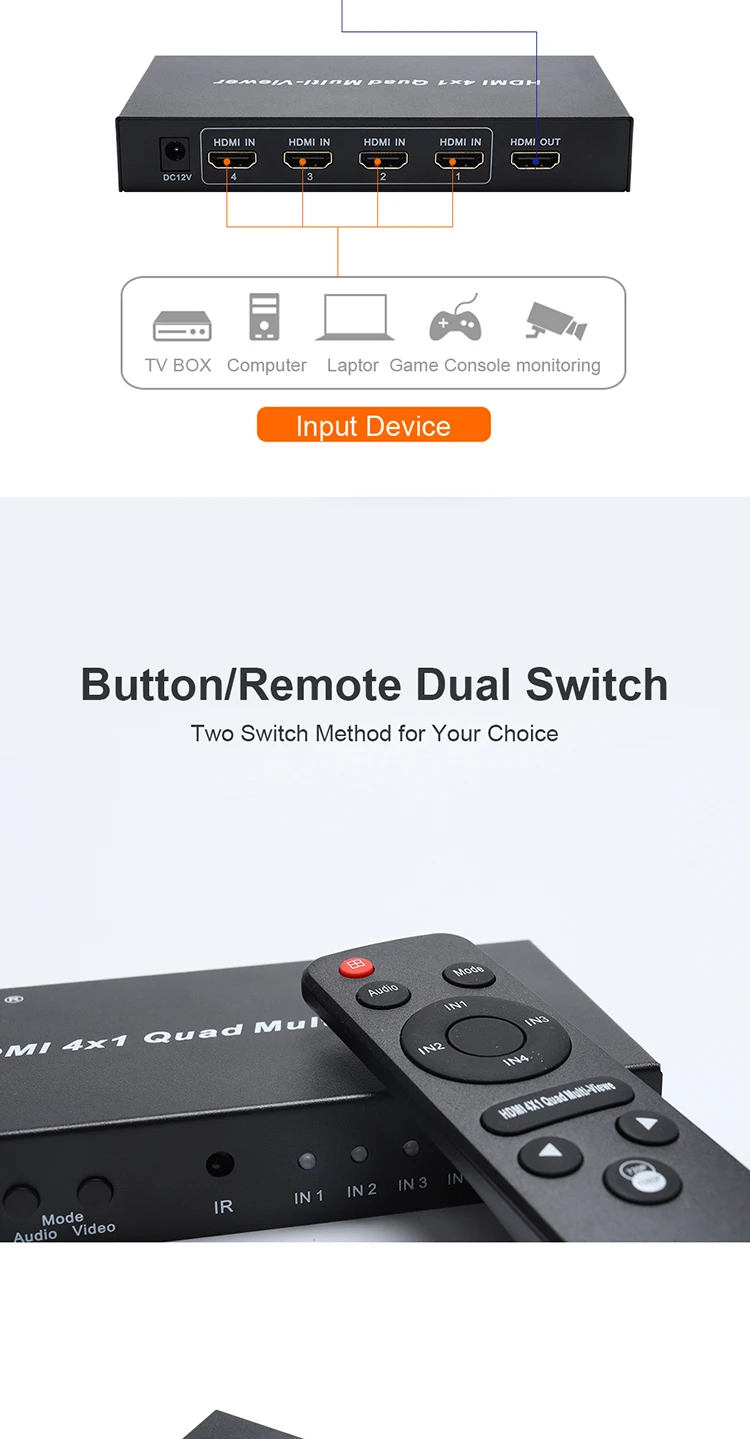 HDMI Switcher 4X1 3D 1920*1080P 60Hz HDMI Splitter 4 in 1 out with Remote Control