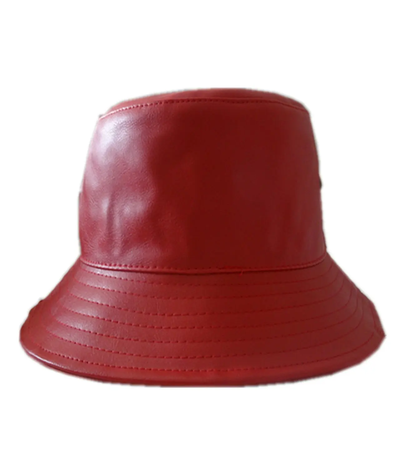 red leather bucket hat