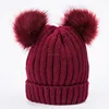 New Fashion Woman Custom winter knitted pom beanie hats with double pom poms