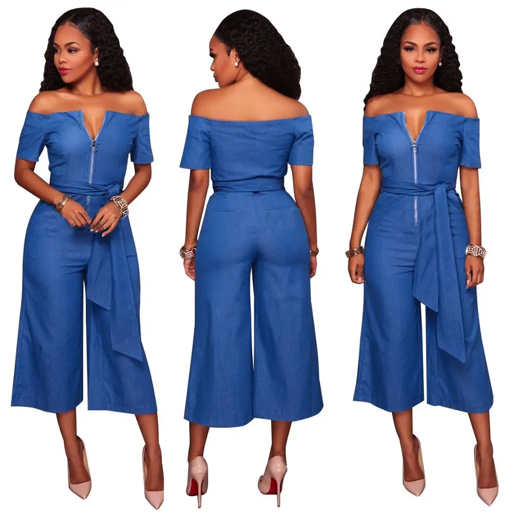 strapless denim jumpsuit