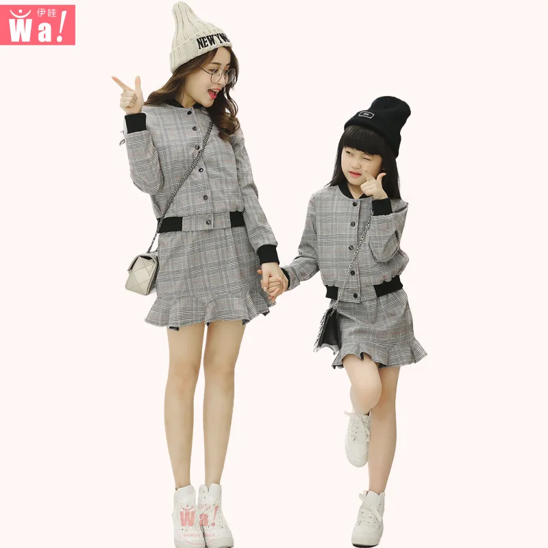 Family fashion spring 2015 parent child skirt set clothes for mother and daughter spring and summer