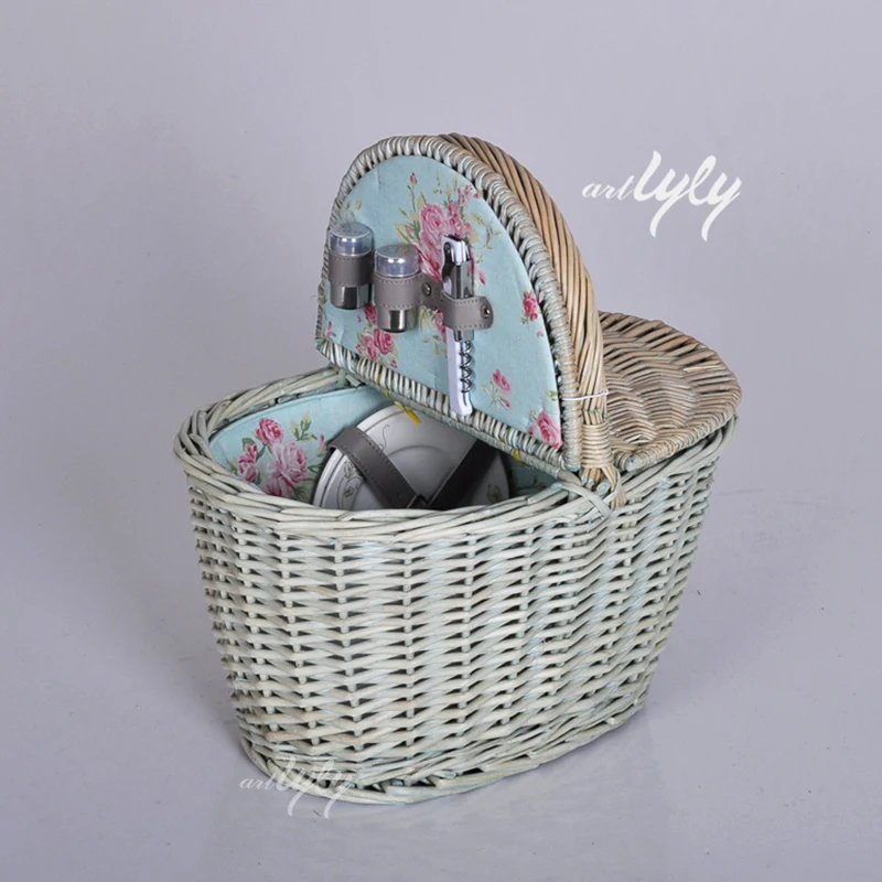 Mini kids white picnic basket willow picnic hamper