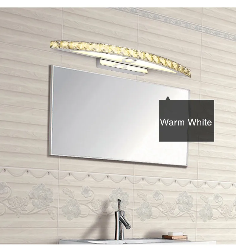 10W 15W Waterproof LED Bathroom Vanity Crystal Wall Light Mirror Light Stainless Sconces Indoor Crystal Mirror Wall Lamp