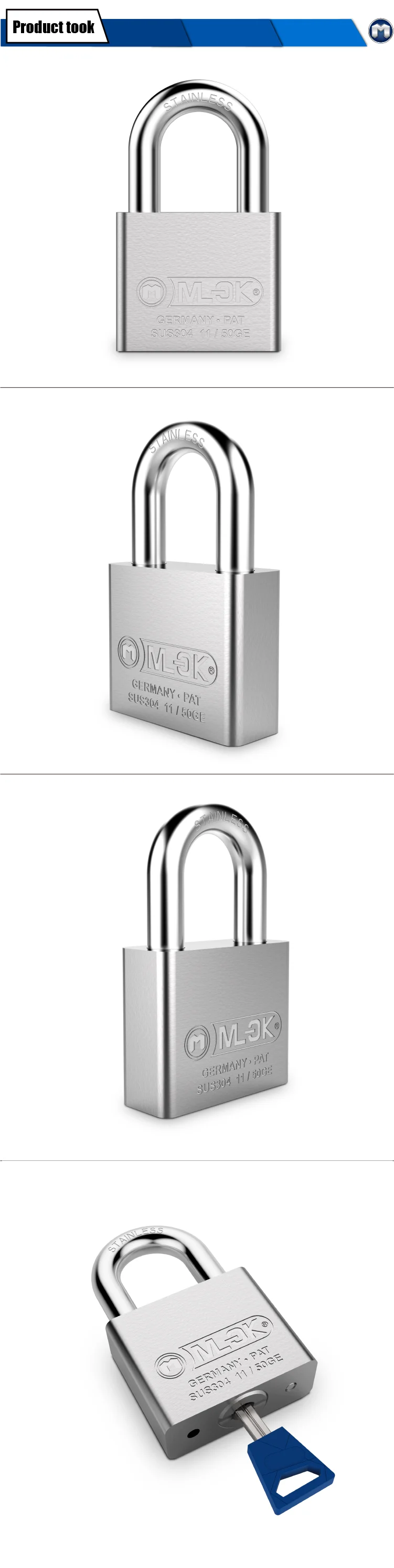 Mok 304 Stainless Steel Uncuttable Padlocks 50mm Safety Padlock Set