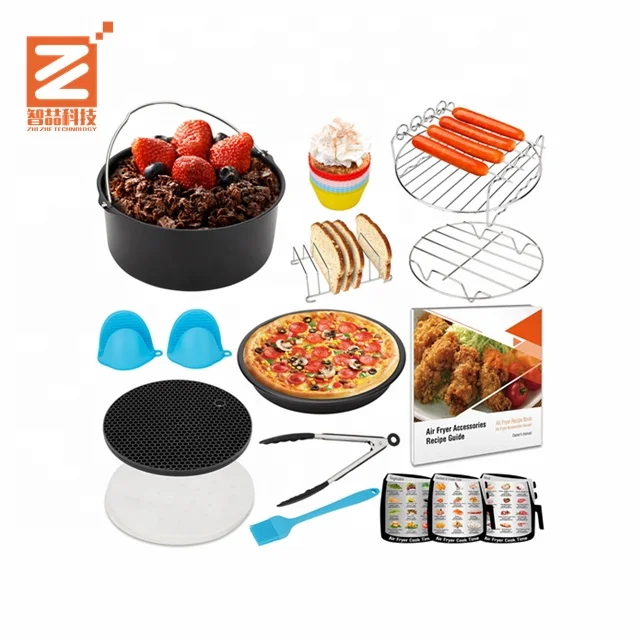 
Air Fryer Accessories 8 Inch 15 Piece Set for 4.2-5.8QT Cake Basket Pizza Dish Double Grill 