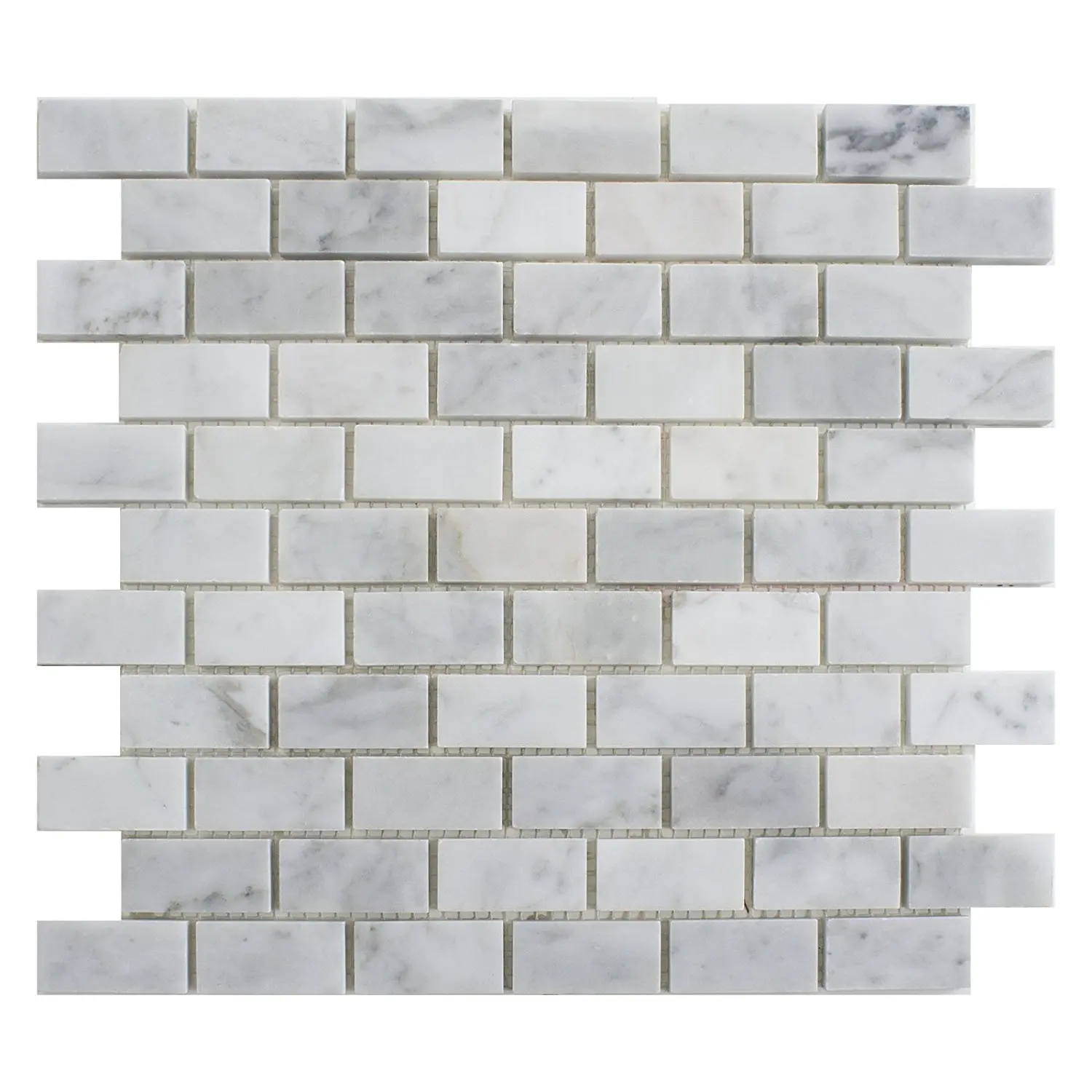 Carrara White Marble Mosaic Tile, CWMM0102, Chip Size 1"X2" Brick, 12"X12"X5/16", Polished (Lot of 50 Sheets)