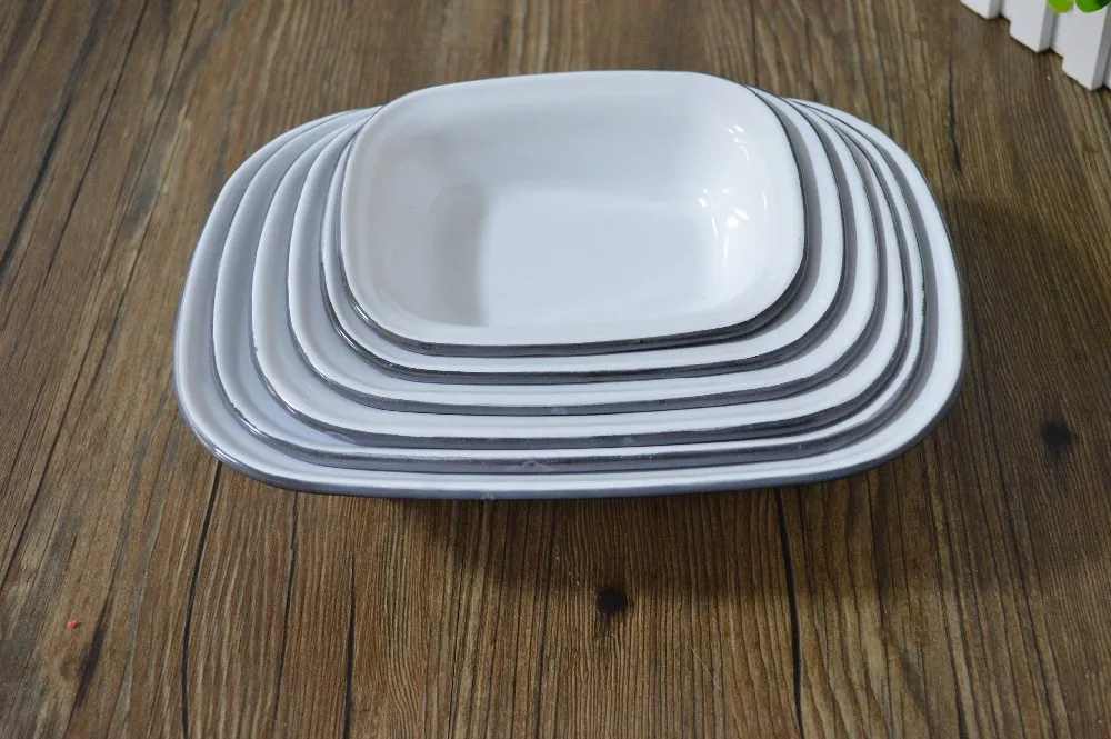 26厘米毫米广场搪瓷烤盘派盘烘焙盘带卷边