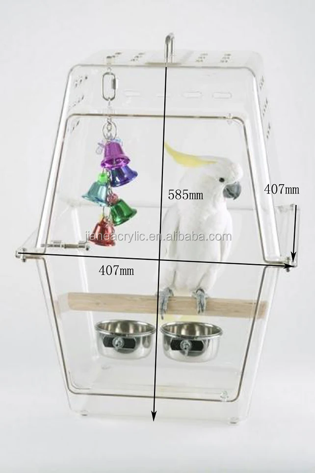 Large Plexiglass Acrylic Decorative Bird Cage With Stainless Bowl And