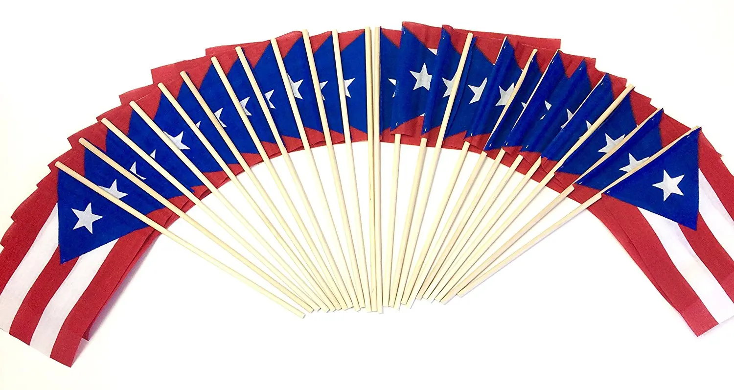 Made in the USA!! WHOLESALE Box of 144 Cotton 4"x6" Puerto Rico Miniature Desk & Table Flags, 12 Dozen 4"x 6" Cotton Puerto Rican Borinquen Small Mini Stick Flag