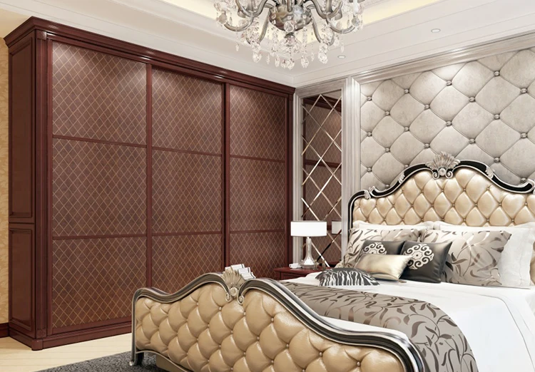 French style Bedroom Furniture particle board PVC Door Wardrobe