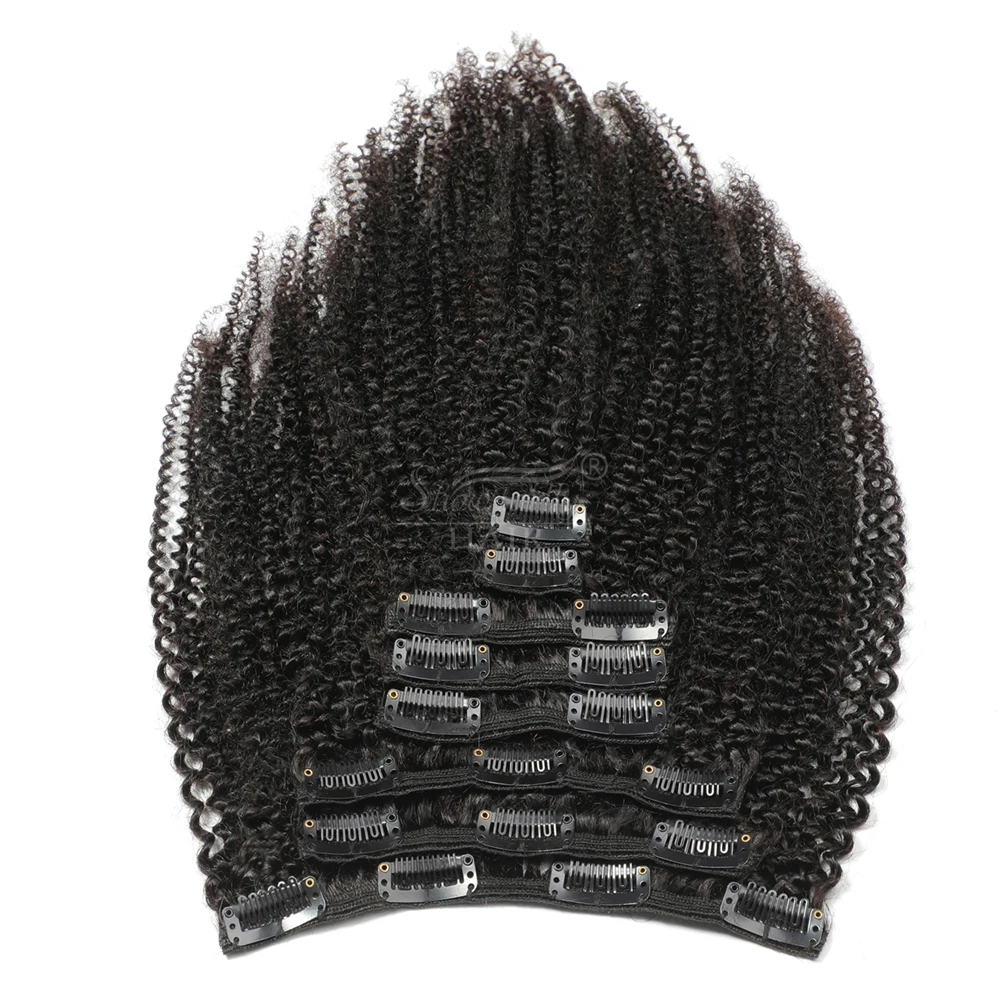 Afro Kinky Curly Clip In Human Hair Extensions Seamless Clip In Afro Hair Extensions 8 Pcs/set