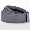 BY Men's Grey Retractable Ratchet Real Leather Belts 35mm Wide without Sliding Buckle