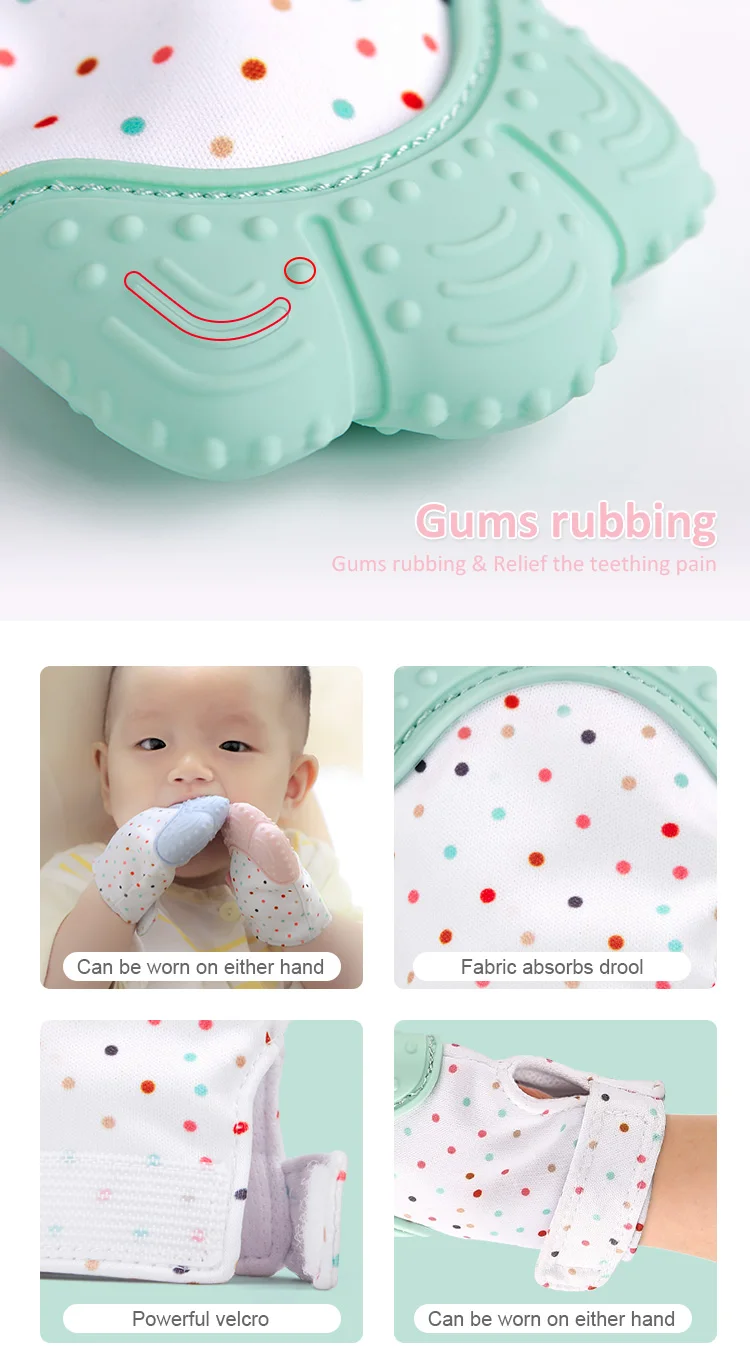 Free sample Silicone Self Soothing Teether Mitt Pain Relief Teeth Toy Glove Infant Baby Teething Mitten silicone teether mitten