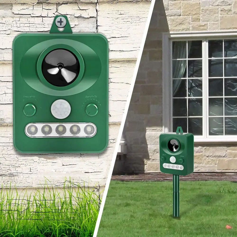 Outdoor Waterproof Solar Powered Ultrasonic Animal Repeller with PIR Sensor Protect Your Yard Lawn Garden