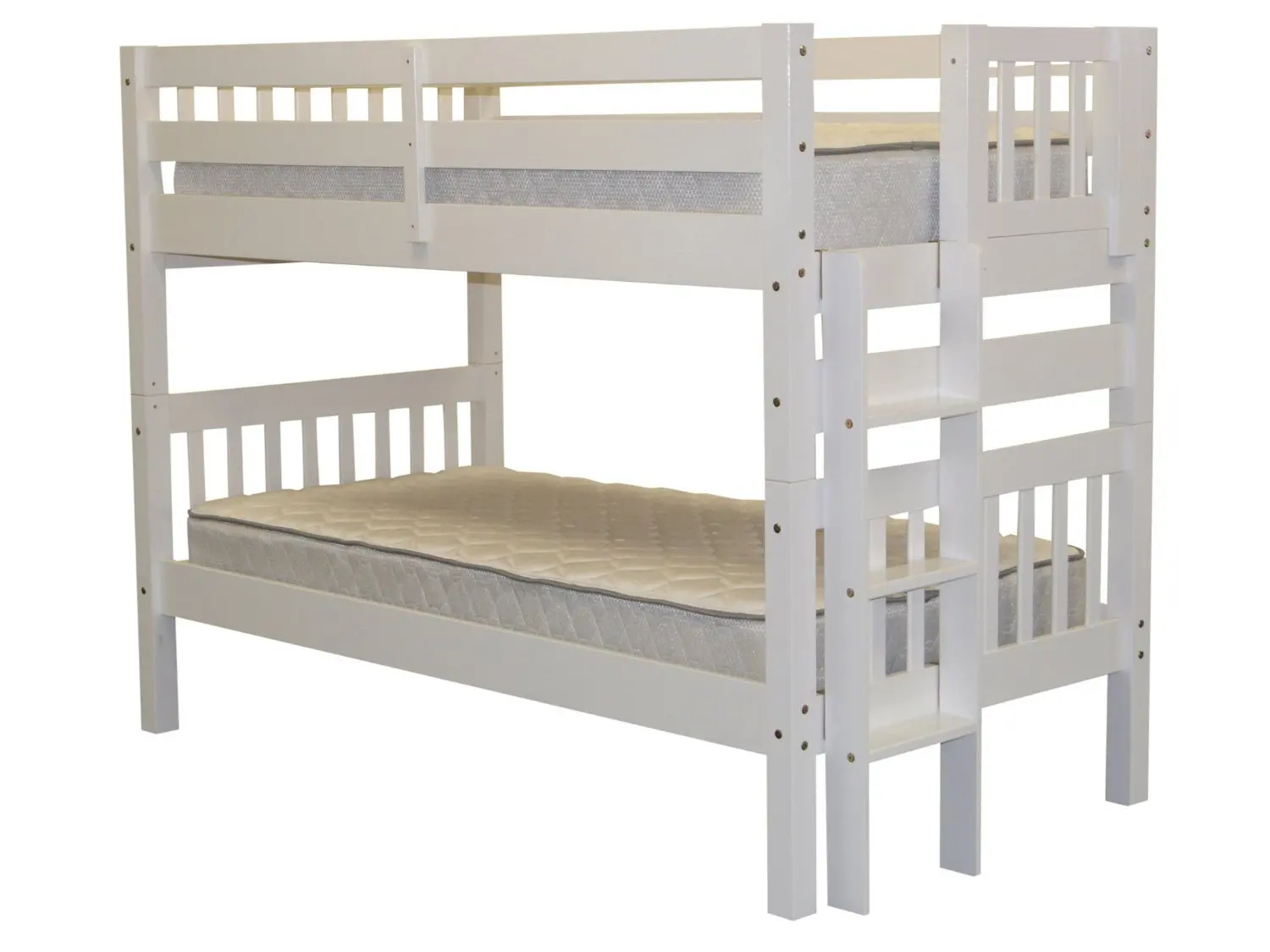 Bedz King Bunk Beds Twin over Twin Mission Style with End Ladder, White