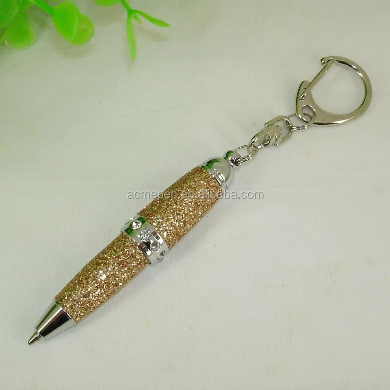 Mini Glitter Pen Keychain Cool Design Short Ballpoint Pen With