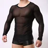 Top Tees Fashion Brand New Design Fishnet Funny T shirts Long Sleeve Korean Style Undershirt Black Men