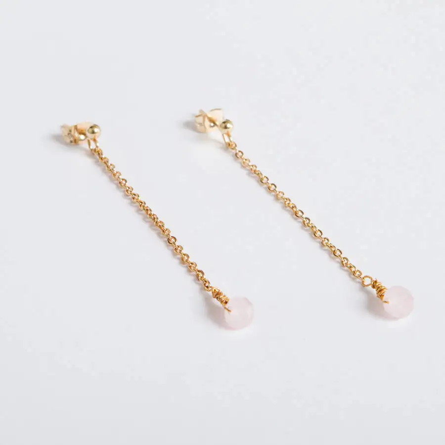 Best Ing Stud Drop Long Chain Rose Quartz Hanging Stone Earrings Best Ing Stud Drop Long Chain Rose Quartz Hanging Stone Earrings Seoul Single Gold