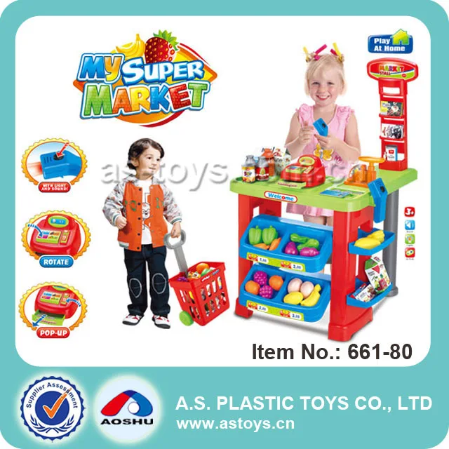 Supermarket Checkout Counter With Conveyor Belt And Shopping Cart Play